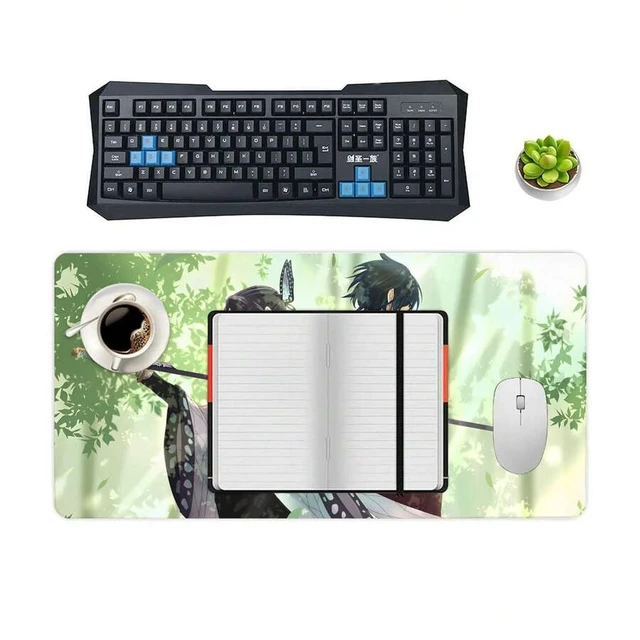 Alt view image 6 of 6 - Bks Anime Kimetsu Giyu And Shinobu Mouse Pad 11.81x27.56 In, Large Anime Gaming Keyboard Laptop Desk Mat, Non-Slip Rubber Base, Big Extended Desk Protector For Home Office