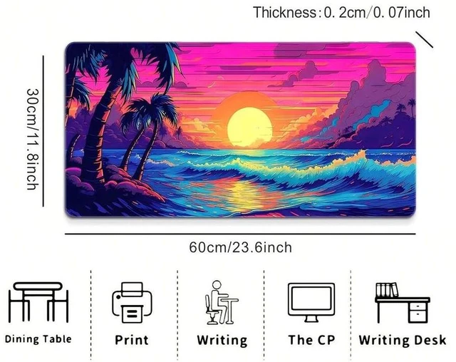 Main image of Bks Large Seaside Scenery Mouse Pad, High-Definition Print, Non-Slip Rubber Base, Precision Stitched Edges, E-Sports Gaming Desk Mat for Desktop Office