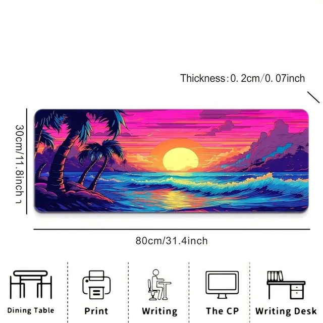 Alt view image 6 of 7 - Bks Large Seaside Scenery Mouse Pad, High-Definition Print, Non-Slip Rubber Base, Precision Stitched Edges, E-Sports Gaming Desk Mat for Desktop Office
