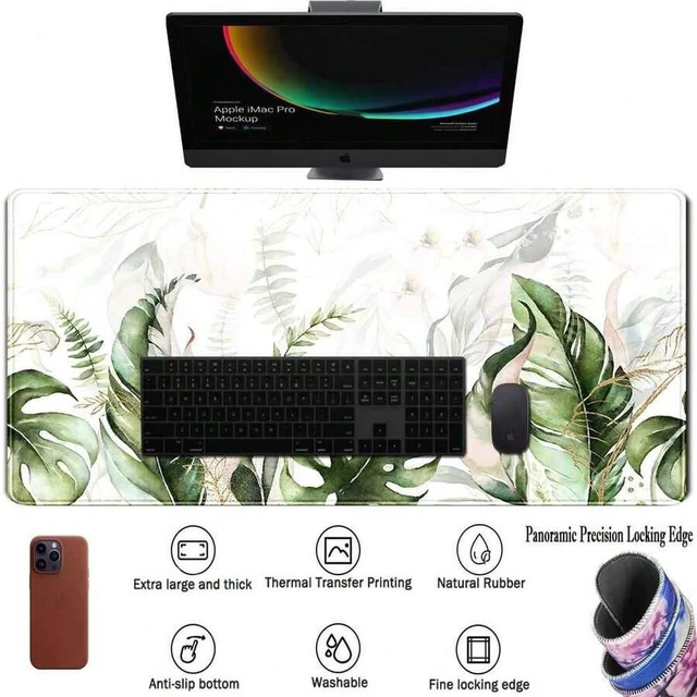 Alt view image 2 of 5 - Bks Green Tropical Leaves Desk Mat Large Gaming Mouse Pad Green Sage Plant Laptop Keyboard Mouse Mat Office Supplies Desk Decor Accessories For Women, Desk Mats Pads On Top Of Desks
