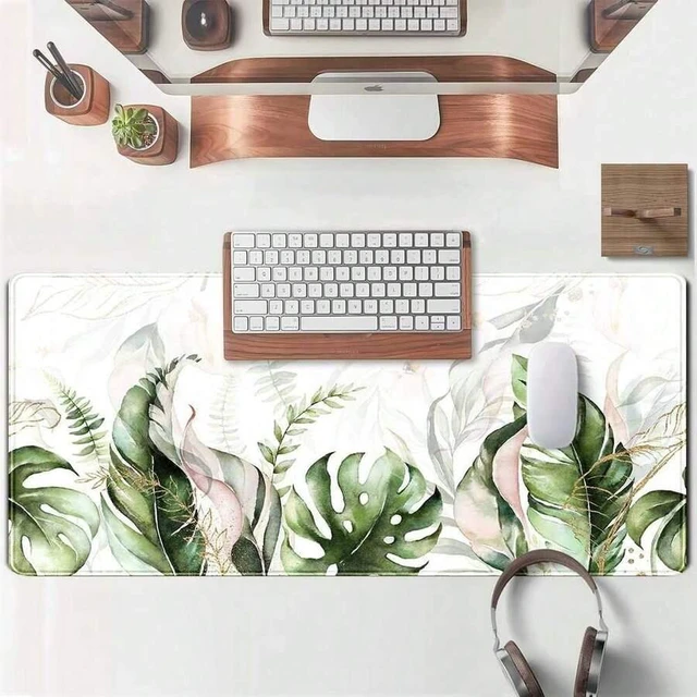 Alt view image 3 of 5 - Bks Green Tropical Leaves Desk Mat Large Gaming Mouse Pad Green Sage Plant Laptop Keyboard Mouse Mat Office Supplies Desk Decor Accessories For Women, Desk Mats Pads On Top Of Desks