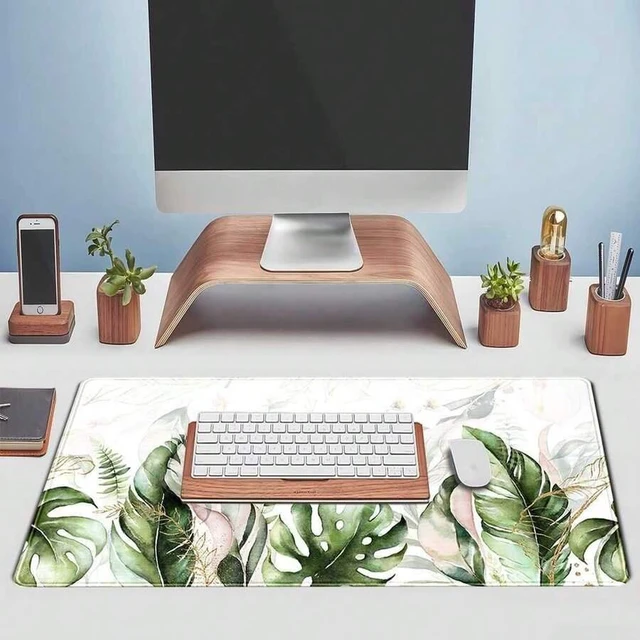 Alt view image 4 of 5 - Bks Green Tropical Leaves Desk Mat Large Gaming Mouse Pad Green Sage Plant Laptop Keyboard Mouse Mat Office Supplies Desk Decor Accessories For Women, Desk Mats Pads On Top Of Desks