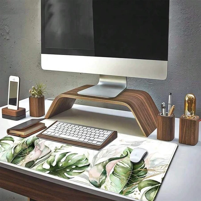 Alt view image 5 of 5 - Bks Green Tropical Leaves Desk Mat Large Gaming Mouse Pad Green Sage Plant Laptop Keyboard Mouse Mat Office Supplies Desk Decor Accessories For Women, Desk Mats Pads On Top Of Desks