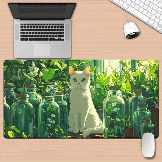Alt view image 3 of 7 - Bks XXL Mouse Pad 31.4 x 15.7 Inches White Plant Print Rubber Gaming Desk Mat for PC Office Computer