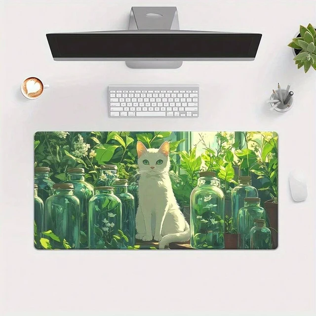 Alt view image 2 of 7 - Bks XXL Mouse Pad 31.4 x 15.7 Inches White Plant Print Rubber Gaming Desk Mat for PC Office Computer