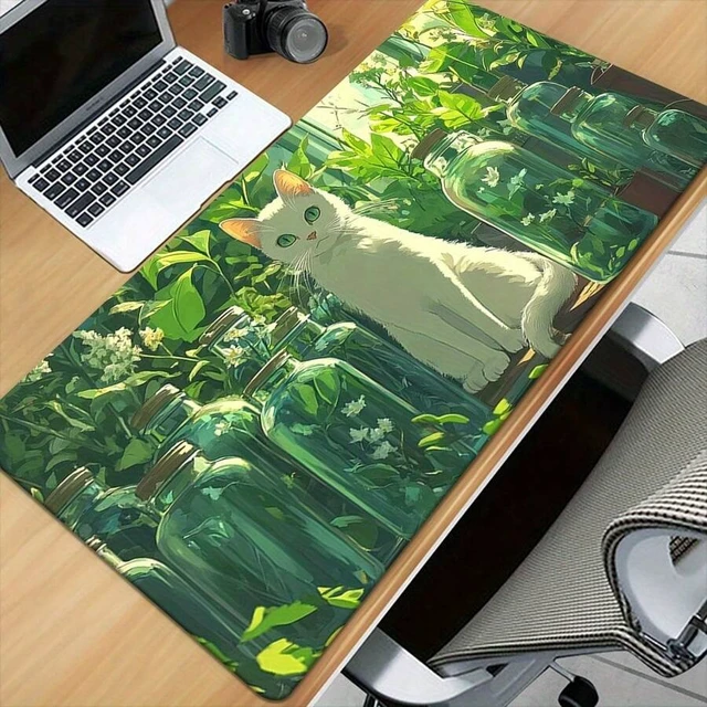 Alt view image 4 of 7 - Bks XXL Mouse Pad 31.4 x 15.7 Inches White Plant Print Rubber Gaming Desk Mat for PC Office Computer