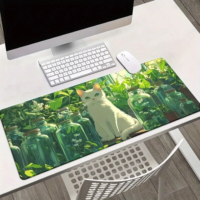 Alt view image 6 of 7 - Bks XXL Mouse Pad 31.4 x 15.7 Inches White Plant Print Rubber Gaming Desk Mat for PC Office Computer