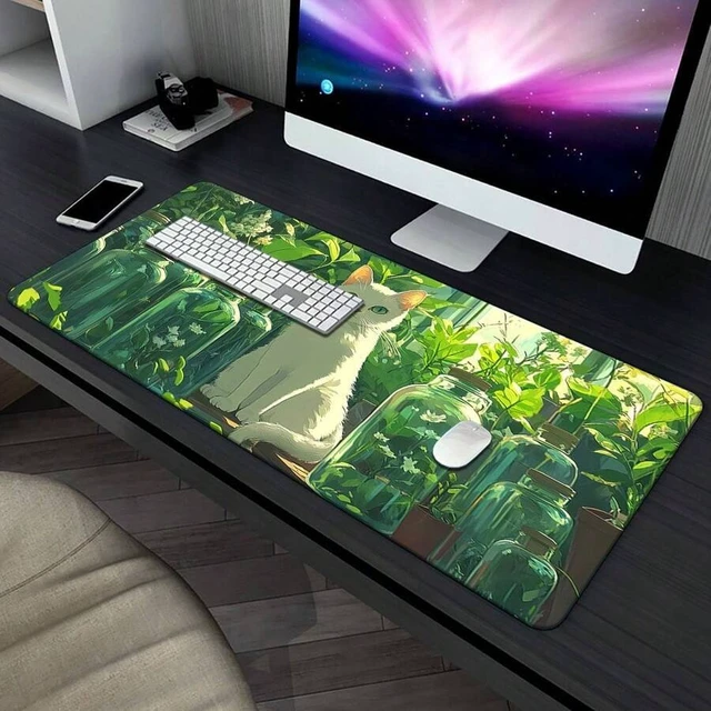 Alt view image 7 of 7 - Bks XXL Mouse Pad 31.4 x 15.7 Inches White Plant Print Rubber Gaming Desk Mat for PC Office Computer