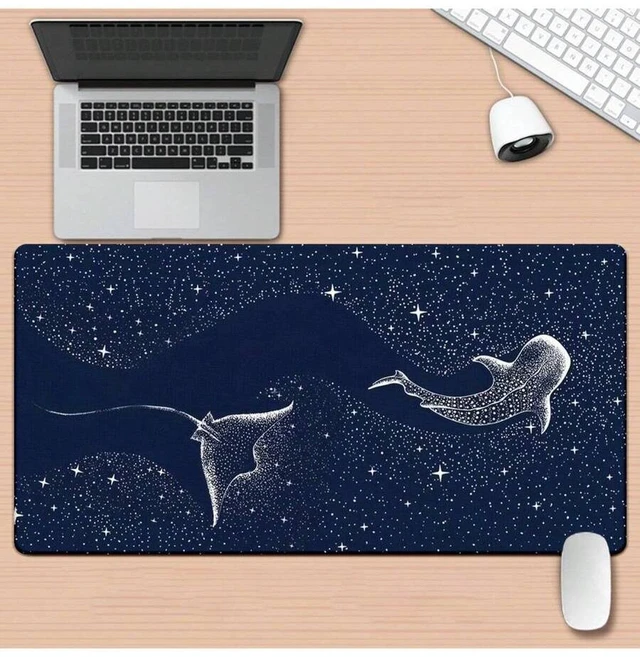 Alt view image 3 of 7 - Bks XXL Whale Shark Desk Mat - Starry Sky Gaming Mouse Pad, Durable Rubber Base, Large Keyboard Surface for Office and Home