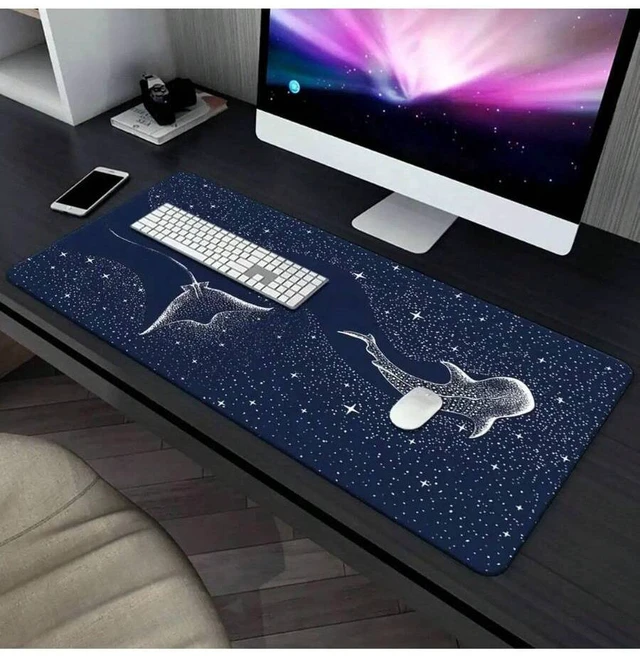 Alt view image 6 of 7 - Bks XXL Whale Shark Desk Mat - Starry Sky Gaming Mouse Pad, Durable Rubber Base, Large Keyboard Surface for Office and Home