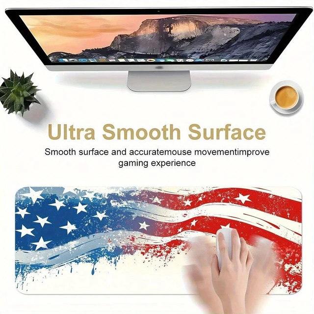 Alt view image 3 of 7 - Bks Extended Mouse Pad With American Flag Design - Non-Slip Rubber Base, Ultra-Smooth Surface For Gaming Office Desk - Keyboard And Mouse Mat Compatible With PC Laptop Workspace Decor