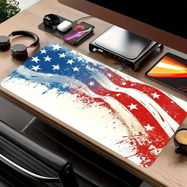 Alt view image 4 of 7 - Bks Extended Mouse Pad With American Flag Design - Non-Slip Rubber Base, Ultra-Smooth Surface For Gaming Office Desk - Keyboard And Mouse Mat Compatible With PC Laptop Workspace Decor