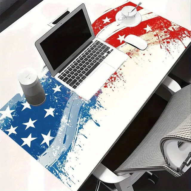 Alt view image 5 of 7 - Bks Extended Mouse Pad With American Flag Design - Non-Slip Rubber Base, Ultra-Smooth Surface For Gaming Office Desk - Keyboard And Mouse Mat Compatible With PC Laptop Workspace Decor