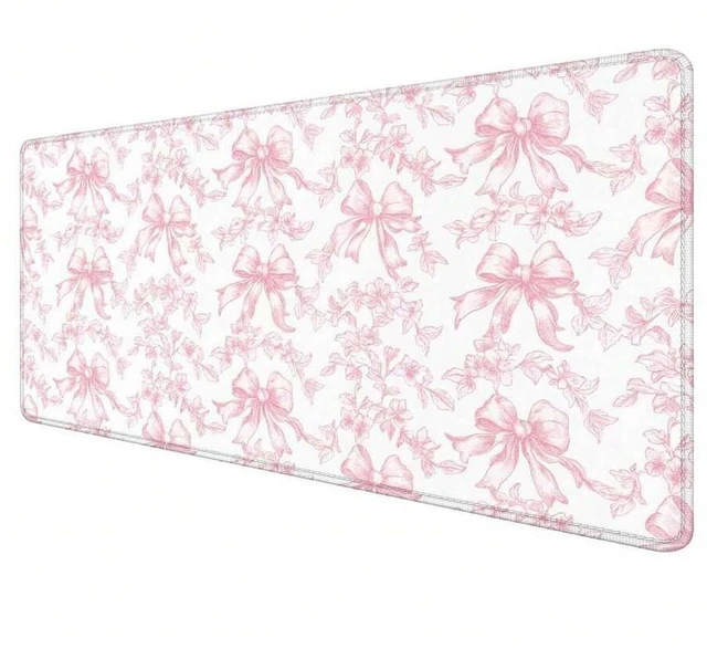 Main image of Bks Pink Floral Large Mouse Pad, Girly Pink Bow Peony Flower Aesthetic Extended Computer Desk Mat For Keyboard And Mouse Preppy Accessories