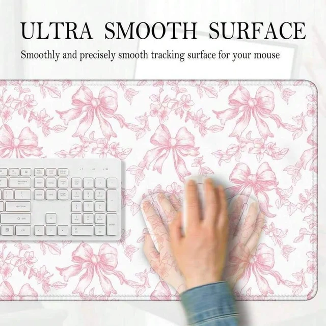 Alt view image 5 of 6 - Bks Pink Floral Large Mouse Pad, Girly Pink Bow Peony Flower Aesthetic Extended Computer Desk Mat For Keyboard And Mouse Preppy Accessories
