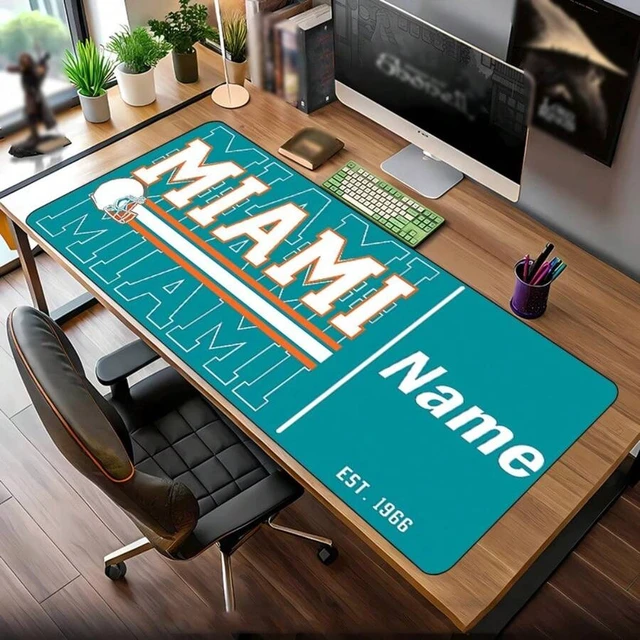 Alt view image 4 of 7 - Bks 60cm x 35cm Miami Football Themed Mouse Pad Non-Slip Rubber Desk Mat High-Quality Printing for Gamers Home Office