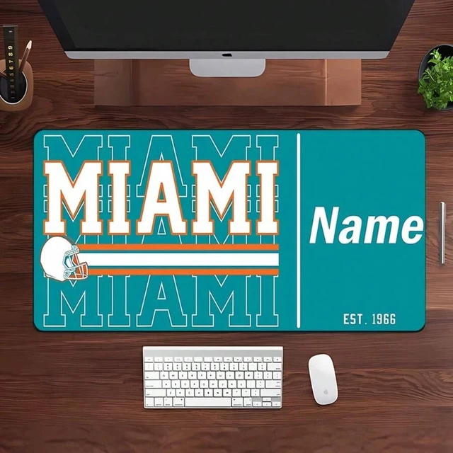 Alt view image 6 of 7 - Bks 60cm x 35cm Miami Football Themed Mouse Pad Non-Slip Rubber Desk Mat High-Quality Printing for Gamers Home Office