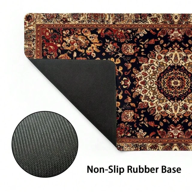 Alt view image 2 of 6 - Bks Vintage Rug Gaming Mouse Pad XL Dark Brown Retro Carpet Aesthetic Extended Large Mat Non-Slip Rubber Base Stitched Edge Flower Keyboard Playmat For Computer