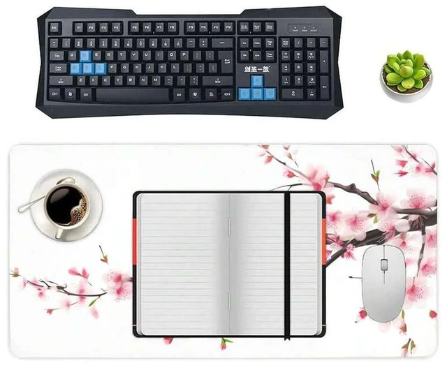 Alt view image 6 of 6 - Bks Extended XL Mouse Pad White Cherry Blossom Design Non-Slip Gaming Desk Mat for Computer Laptop