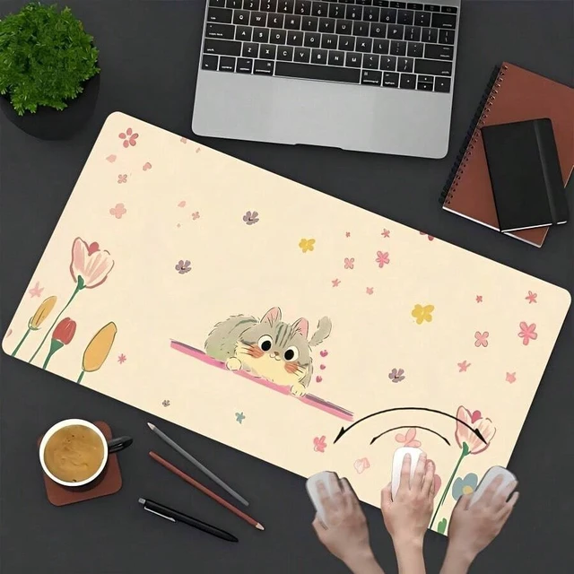 Alt view image 3 of 7 - Bks Large Cute Lover Pattern Mouse Pad, High-Definition Desk Mat With Stitched Edges, Non-Slip Rubber Base, Extended Gaming Keyboard Pad