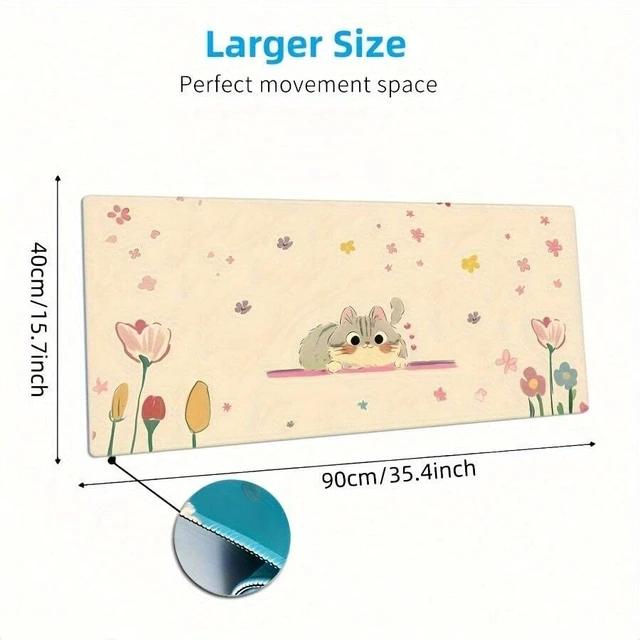 Alt view image 5 of 7 - Bks Large Cute Lover Pattern Mouse Pad, High-Definition Desk Mat With Stitched Edges, Non-Slip Rubber Base, Extended Gaming Keyboard Pad