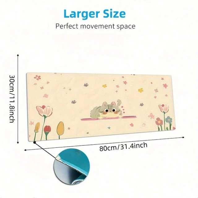 Alt view image 6 of 7 - Bks Large Cute Lover Pattern Mouse Pad, High-Definition Desk Mat With Stitched Edges, Non-Slip Rubber Base, Extended Gaming Keyboard Pad