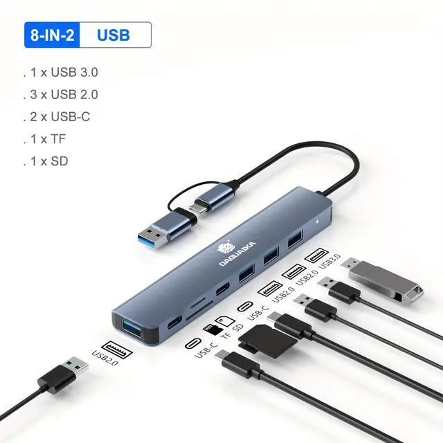 Alt view image 7 of 7 - USB 3.0 Type C Adapter Docking Station USB 2.0 Port TF SD Card Reader Audio Output Multi-Interface Splitter for MacBook Pro Computer