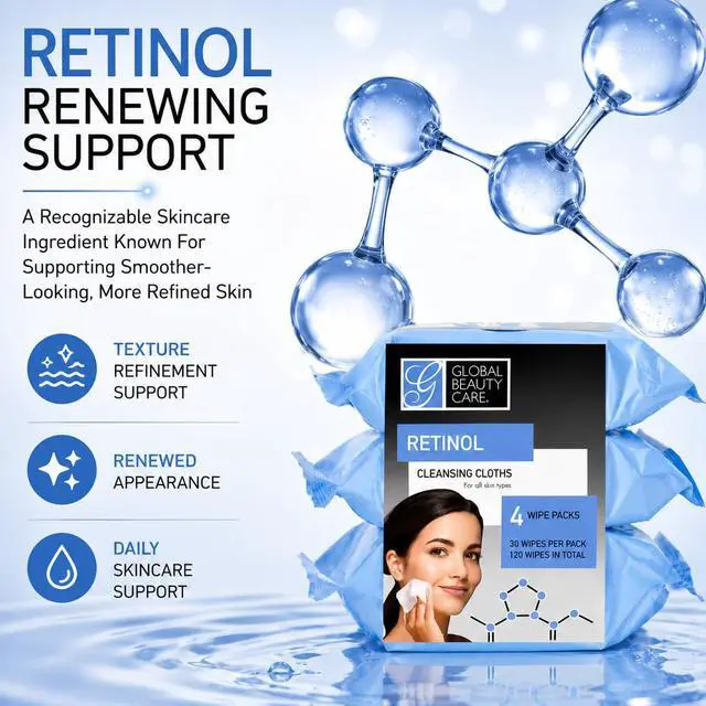 Alt view image 5 of 7 - Retinol Makeup Remover Wipes with Collagen Renewing Support - Facial Cleansing Cloths, Remove Waterproof Mascara, Oil & Dirt, Texture Smoothing, All Skin Types, 120 Count (4-Pack)