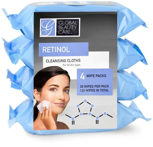 Main image of Retinol Makeup Remover Wipes with Collagen Renewing Support - Facial Cleansing Cloths, Remove Waterproof Mascara, Oil & Dirt, Texture Smoothing, All Skin Types, 120 Count (4-Pack)