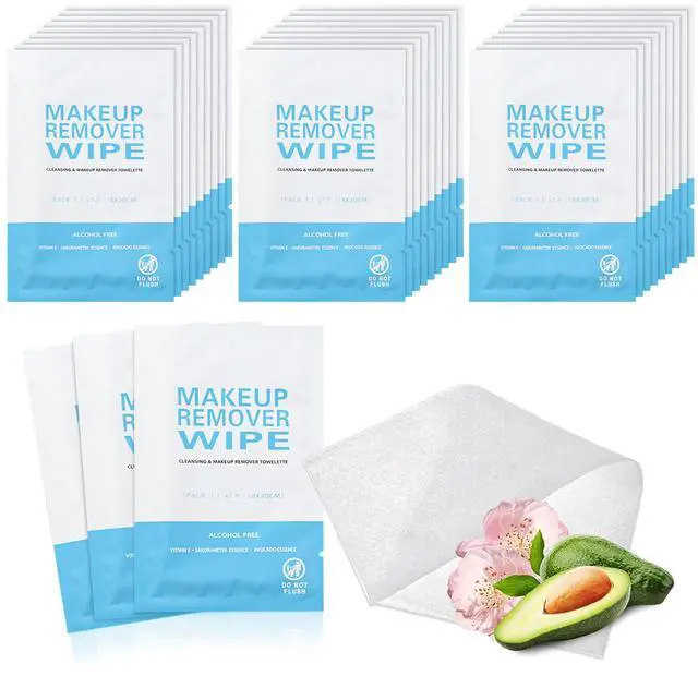 Main image of 50 Pack Individual Makeup Remover Wipes, Individually Wrapped Face Cleansing Wipes, Travel Makeup Remover Cloth for Travel, Hotel Skin Care(Blue)