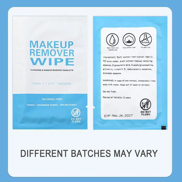 Alt view image 5 of 7 - 50 Pack Individual Makeup Remover Wipes, Individually Wrapped Face Cleansing Wipes, Travel Makeup Remover Cloth for Travel, Hotel Skin Care(Blue)
