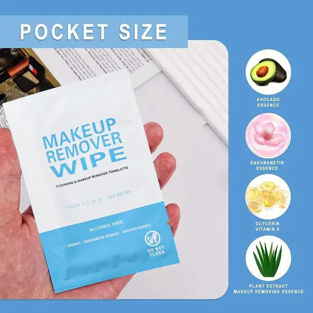 Alt view image 4 of 7 - 50 Pack Individual Makeup Remover Wipes, Individually Wrapped Face Cleansing Wipes, Travel Makeup Remover Cloth for Travel, Hotel Skin Care(Blue)