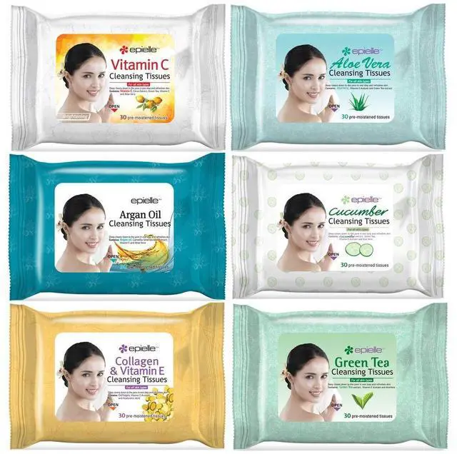 Main image of Makeup Remover Wipes, Remove Waterproof Mascara, Gentle Daily Facial Cleanser Towelettes with Vitamin C, Aloe Vera & Collagen, Stocking Stuffers, 30 Count (Pack of 6)