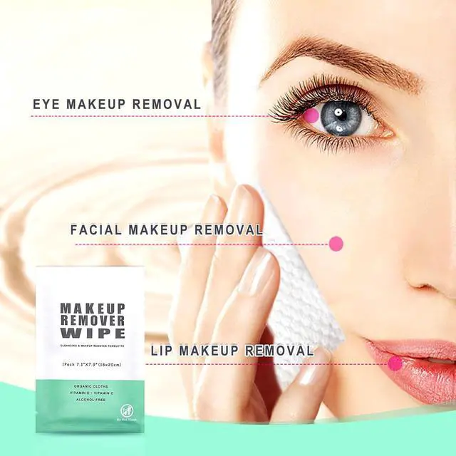 Alt view image 2 of 7 - 50 pcs Makeup Remover Wipes Individually Wrapped Makeup Wipes Bulk Face Cleansing Wipe, Travel Towelette Makeup Remover Cloth for Face Cleansing Skin Care Remove Makeup(Green)