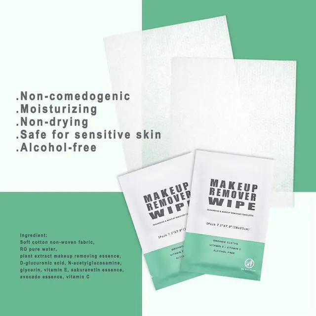 Alt view image 6 of 7 - 50 pcs Makeup Remover Wipes Individually Wrapped Makeup Wipes Bulk Face Cleansing Wipe, Travel Towelette Makeup Remover Cloth for Face Cleansing Skin Care Remove Makeup(Green)