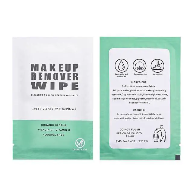 Alt view image 7 of 7 - 50 pcs Makeup Remover Wipes Individually Wrapped Makeup Wipes Bulk Face Cleansing Wipe, Travel Towelette Makeup Remover Cloth for Face Cleansing Skin Care Remove Makeup(Green)
