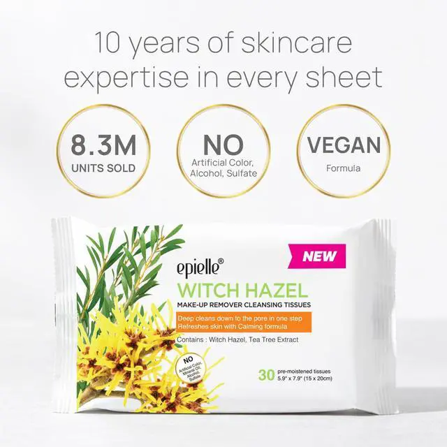 Alt view image 2 of 7 - Witch Hazel Makeup Remover Wipes, Gentle Daily Facial Cleanser Towelettes, Remove Dirt, Oil & Waterproof Mascara, Stocking Stuffers, 30 Count (Pack of 6)