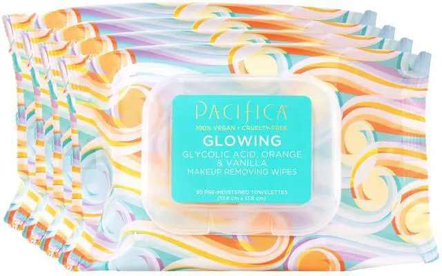 Main image of Vegan Face Cleansing Wipes, Makeup Remover Wipes w/Glycolic Acid, Aloe Vera & Coconut Water Exfoliating & Hydrating Facial Towelettes for All Skin Types (120 Count) Clean Beauty Cruelty-Free