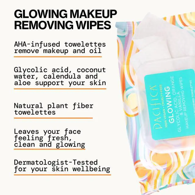 Alt view image 5 of 7 - Glowing Makeup Remover Wipes - with Glycolic Acid for AHA Exfoliating and Facial Cleansing - No Rinse Face Cleaning Towelettes - Dermatologist Tested, 30 Count