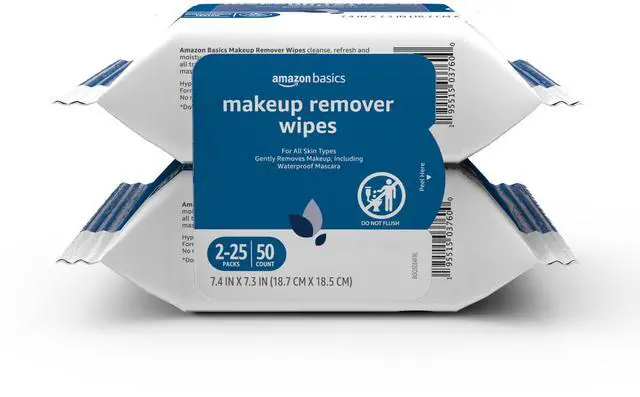 Main image of Makeup Remover Wipes, Gentle Cleansing, Dermatologist Tested, pH-Balanced, Plant Based, Alcohol-Free, Removes Waterproof Mascara, 25 Count, 2-Pack