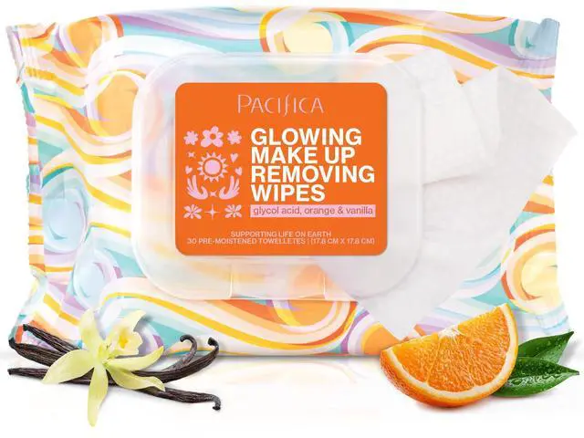 Main image of Glowing Makeup Remover Wipes - with Glycolic Acid for AHA Exfoliating and Facial Cleansing - No Rinse Face Cleaning Towelettes - Dermatologist Tested, 30 Count
