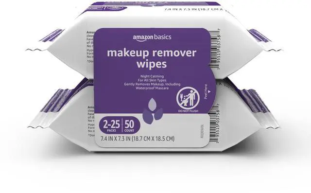 Main image of Makeup Remover Wipes, Gentle Cleansing, Dermatologist Tested, Night Calming, Plant Based, Alcohol-Free, Removes Waterproof Mascara, 25 Count Per Pack, Pack of 2