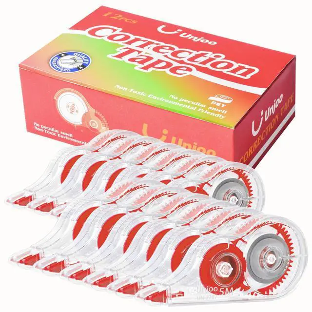 Main image of White Correction Tape, For school, Office (12pack, 5M/196"x0.2", Red)
