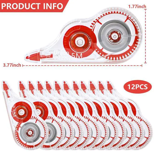 Alt view image 2 of 5 - White Correction Tape, For school, Office (12pack, 5M/196"x0.2", Red)