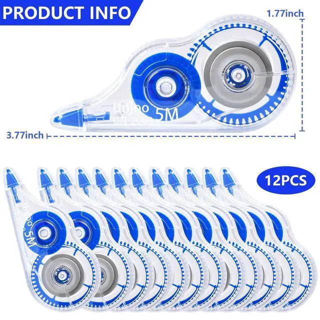 Alt view image 2 of 4 - White Correction Tape, For school, Office, 12pack, 5M/196"x0.2",Blue