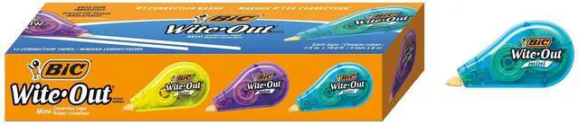 Main image of Wite-Out Mini Correction Tape, White, No Dry Time, Long Lasting, 12-Count (Tape Body Colors May Vary)