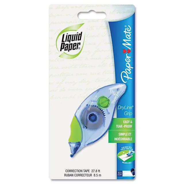Alt view image 2 of 5 - Paper Mate 660415 Liquid Paper DryLine Grip Correction Tape Dispenser, Pack of 4; Transparent Green Body; 1/5 inches Wide x 27.8 feet Long White Tape; Applies Dry, Rewrite Instantly; Swivel Tip
