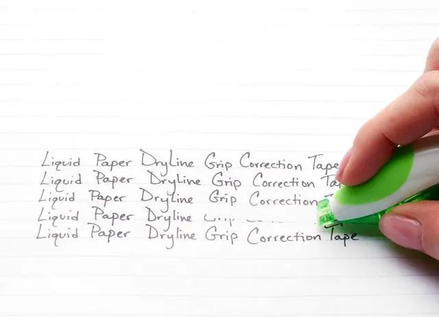 Alt view image 4 of 5 - Paper Mate 660415 Liquid Paper DryLine Grip Correction Tape Dispenser, Pack of 4; Transparent Green Body; 1/5 inches Wide x 27.8 feet Long White Tape; Applies Dry, Rewrite Instantly; Swivel Tip