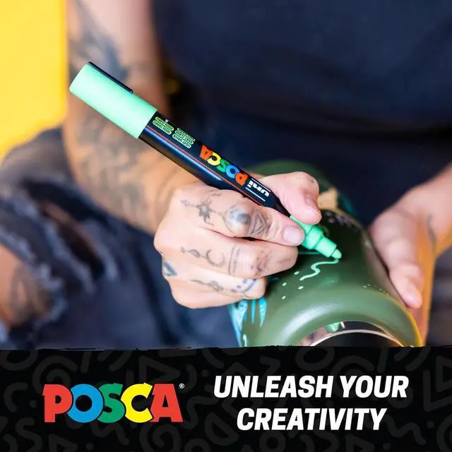 Alt view image 5 of 7 - Uni Posca Paint Markers, 3M Fine Point Acrylic Paint Pens with Reversible Tips, Art Supplies For Gifts, Decorations Fabric, Metal, Glass, Wood and Canvas, 8 Pack