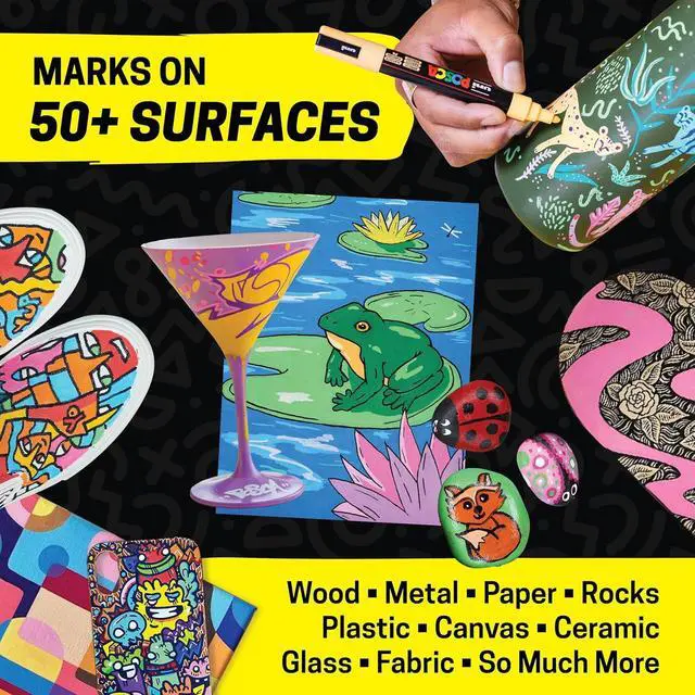 Alt view image 4 of 7 - Uni Posca Paint Markers, 3M Fine Point Acrylic Paint Pens with Reversible Tips, Art Supplies For Gifts, Decorations Fabric, Metal, Glass, Wood and Canvas, 8 Pack